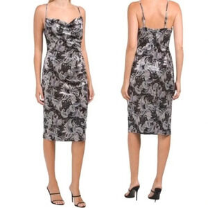 Laundry by Sheli Segal Ruched Paisley Velvet Midi Dress Bodycon 90s Grunge 4 NWT